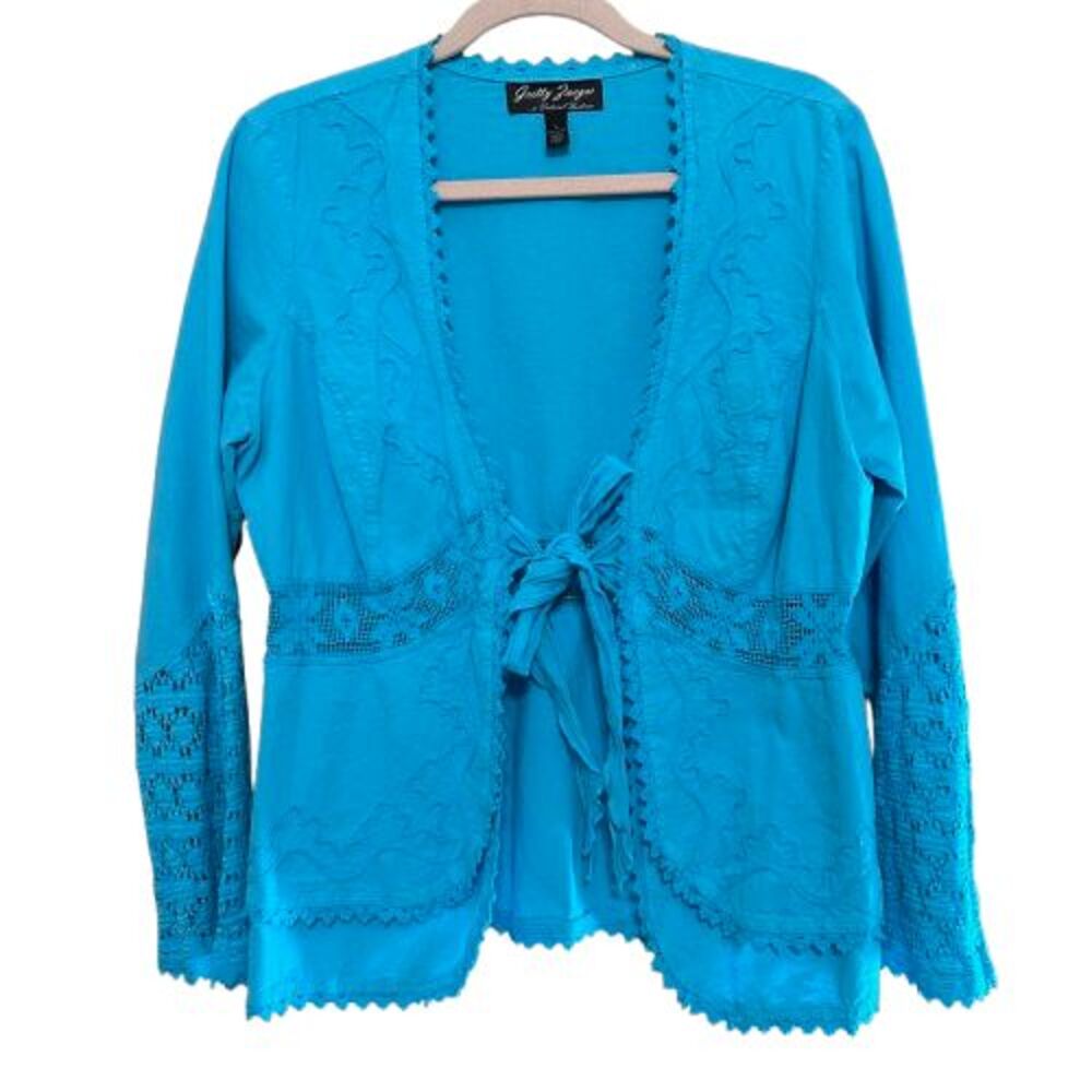 Gretty Zueger Crochet Trim Tie Up Jacket Large Blue